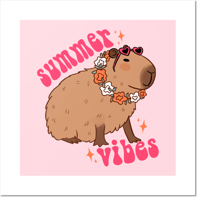 Summer vibes cute capybara ready for summer vacation Wall Art by Yarafantasyart